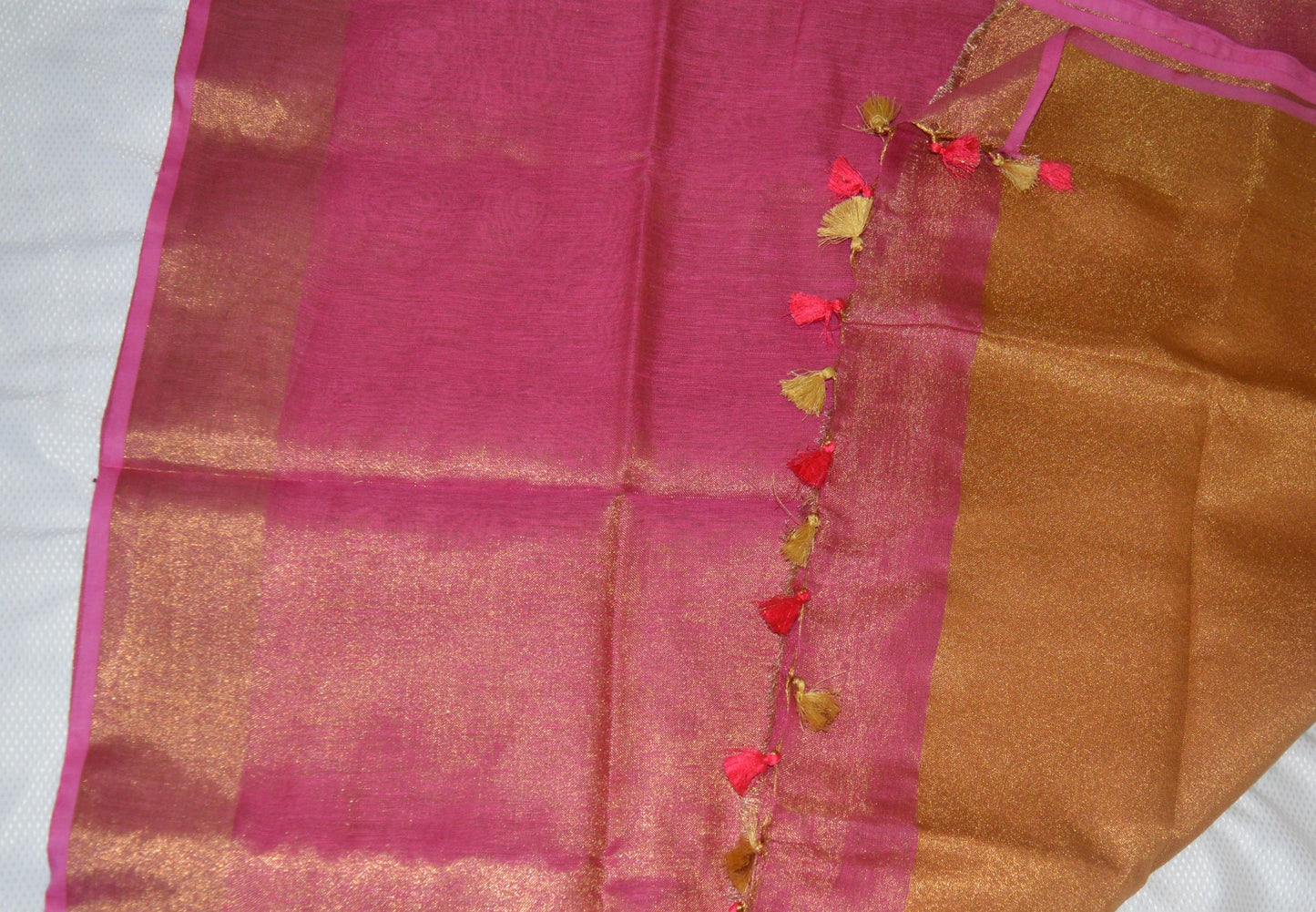 Pink Linen handloom saree - Linen Pure Tissue saree - Saree UK