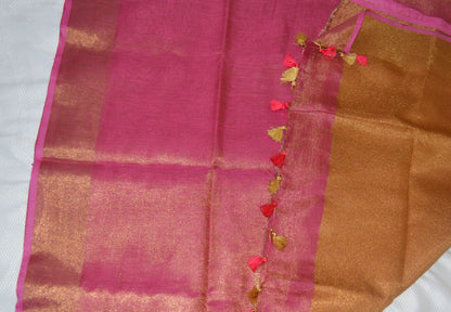 Pink Linen handloom saree - Linen Pure Tissue saree - Saree UK