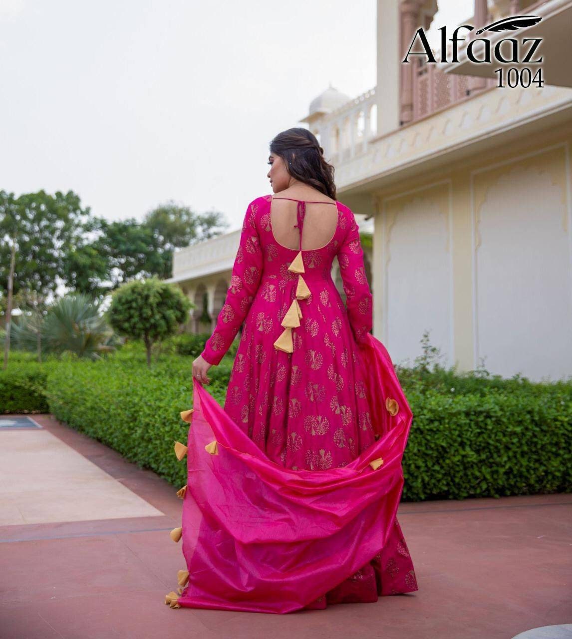 Anarkali designer gown, readymade Rani pink and purple indian gown