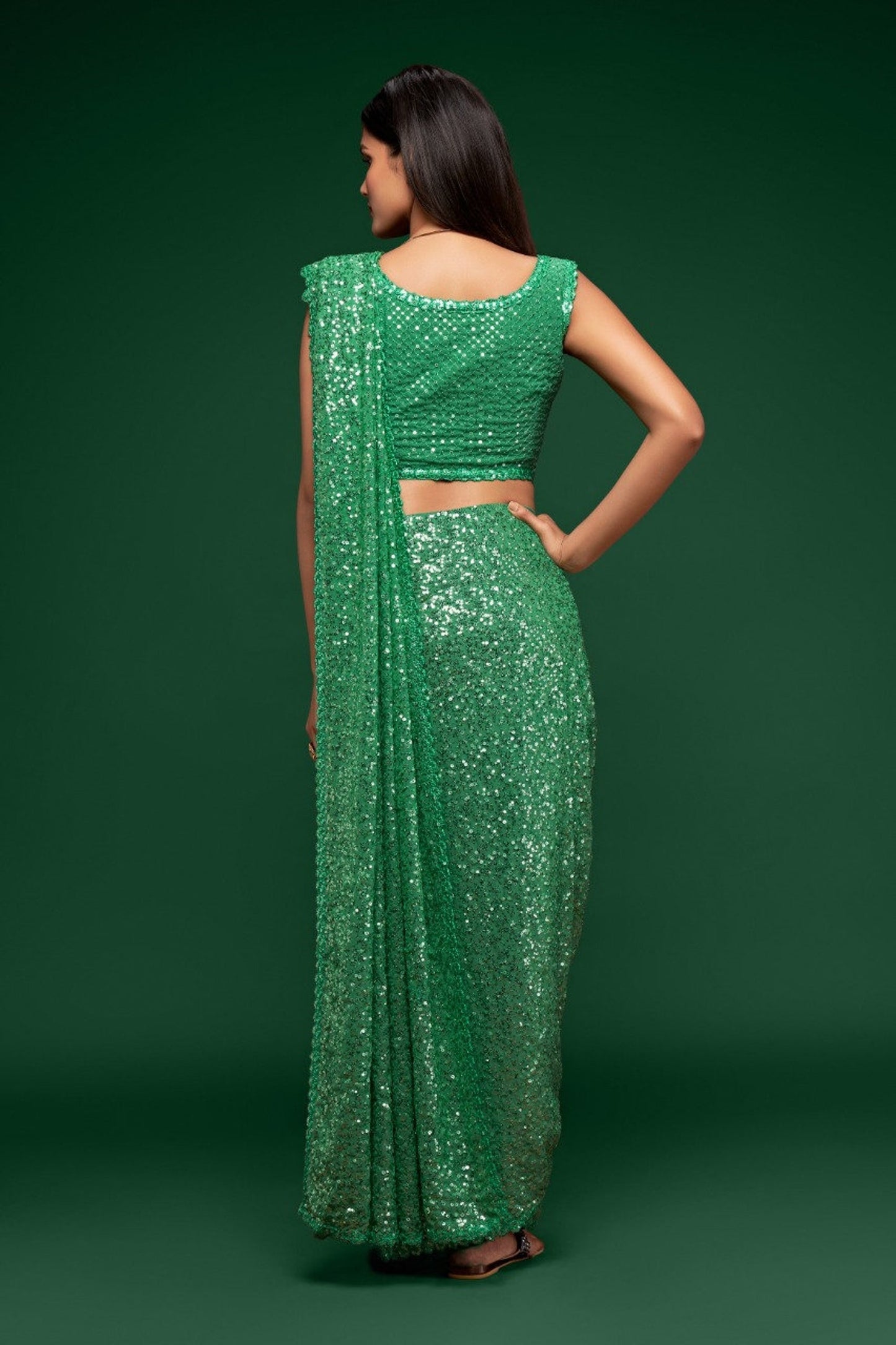 Pasta Green saree - sequins saree in georgette - party wear saree - wedding saree, saree for women, saree for Christmas
