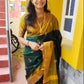 Green and Gold Uppada soft silk pattu full silver and gold butta saree - light weight saree, saree for woman