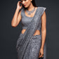 Silver color sequin sari Designer sequins saree in georgette - party wear saree - wedding saree, saree for women in UK