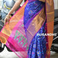 Ikkat design uppada pattu saree, pink and blue with big zari border, saree for women, indian saree