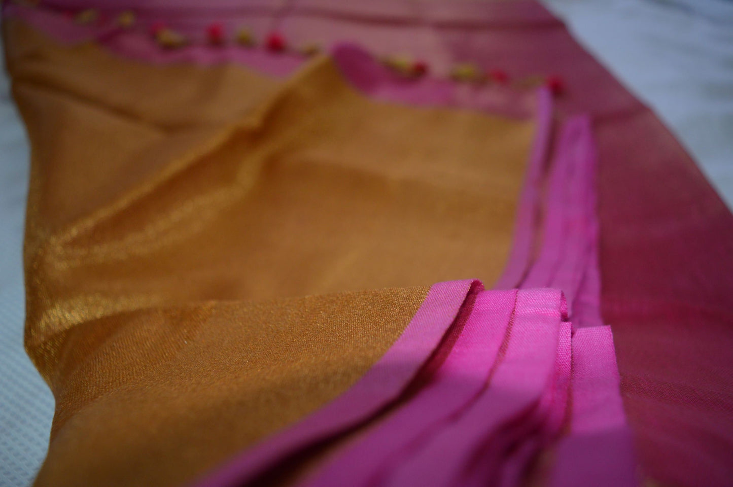 Pink Linen handloom saree - Linen Pure Tissue saree - Saree UK
