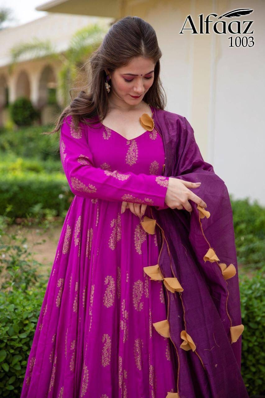 Anarkali designer gown, readymade Rani pink and purple indian gown