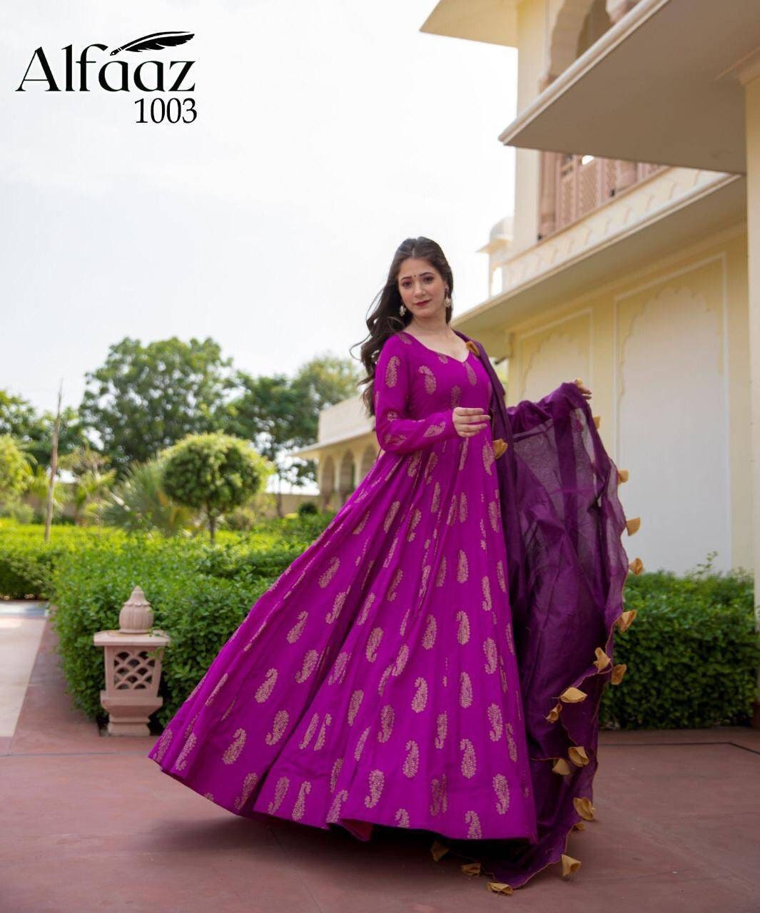 Anarkali designer gown, readymade Rani pink and purple indian gown