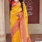 Yellow and Red Banarasi Art Silk Saree  - Women saree -Manjubaa Silk - saree for women in UK