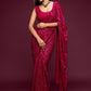 Rani pink sparkly - Designer sequins saree in georgette - party wear saree - wedding saree, saree for women, saree for Christmas