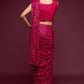 Rani pink sparkly - Designer sequins saree in georgette - party wear saree - wedding saree, saree for women, saree for Christmas