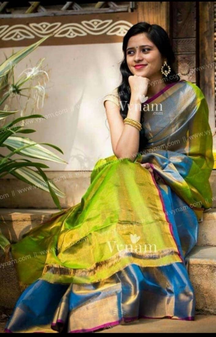 Uppada saree Tissue silk uppada saree - Green and Blue saree for women