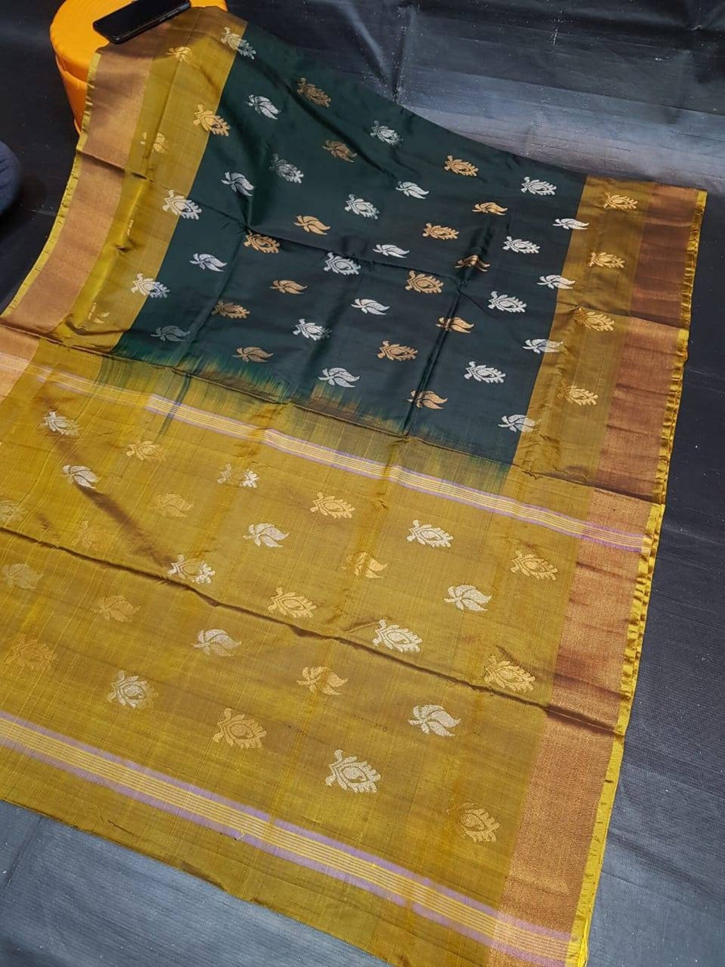 Green and Gold Uppada soft silk pattu full silver and gold butta saree - light weight saree, saree for woman