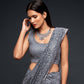 Silver color sequin sari Designer sequins saree in georgette - party wear saree - wedding saree, saree for women in UK