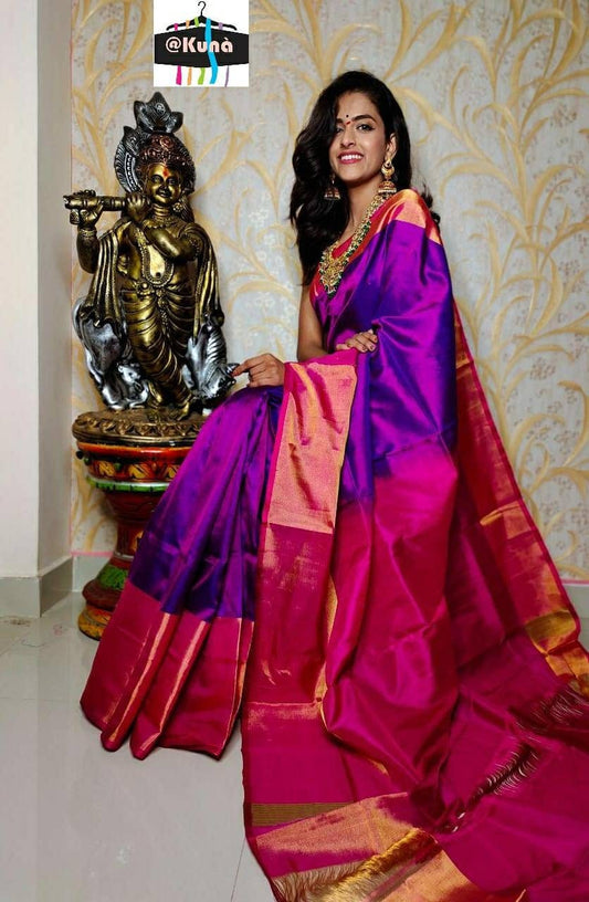 Beautiful magenta colour pure Uppada Silk Pattu Saree, Wedding Saree, Pure silk saree, handwoven silk saree, two tone saree for woman