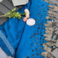Blue Feather design saree - partywear saree - fancy georgette saree - saree for women - saree for Christmas party