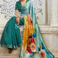 Chiffon sarees - foil mirror work designer saree - turquoise party wear saree - saree for women - saree for Christmas