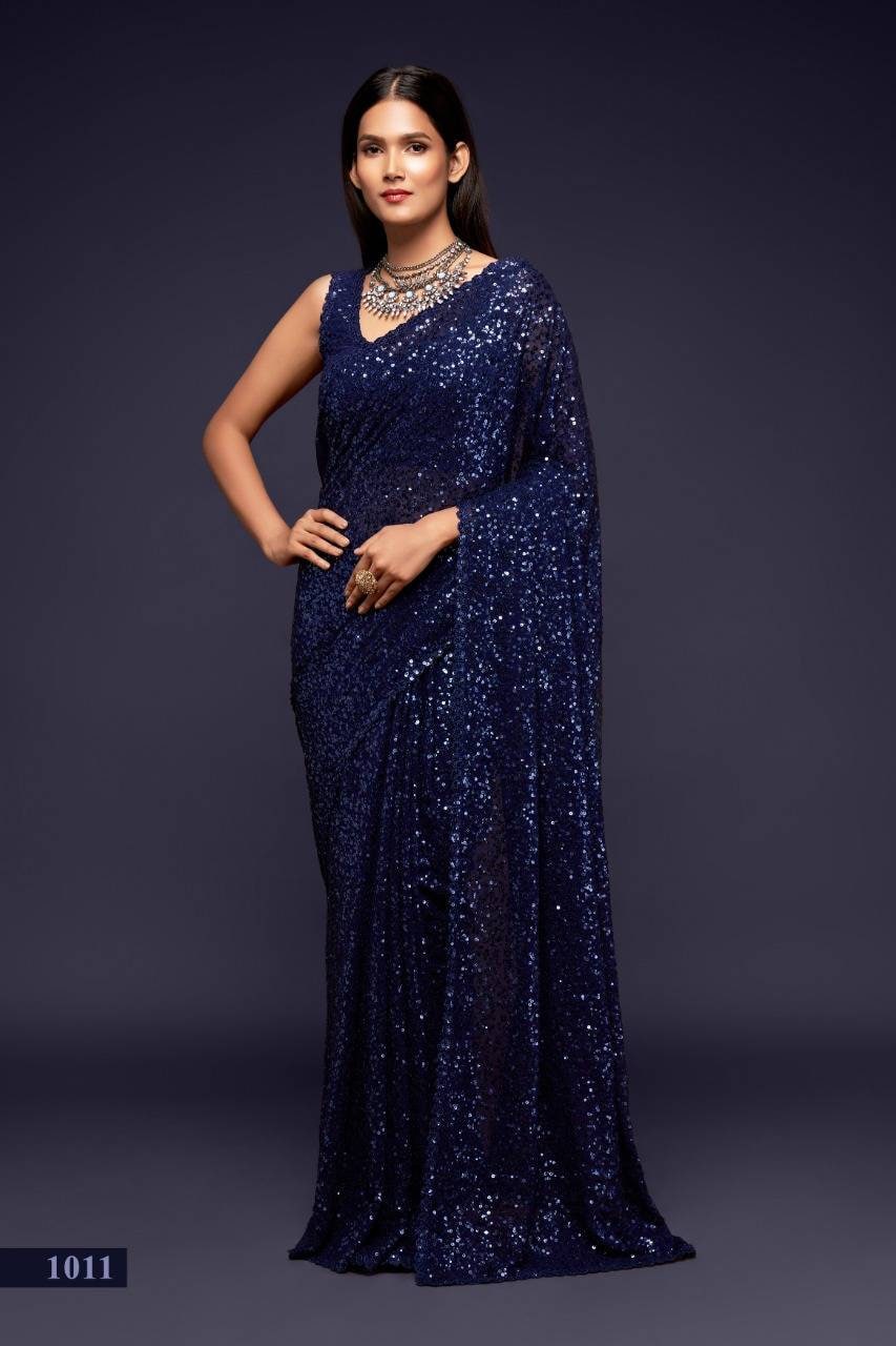 Blush blue sequin saree Designer sequins saree in georgette - party wear saree - wedding saree, saree for women in UK - saree for Christmas