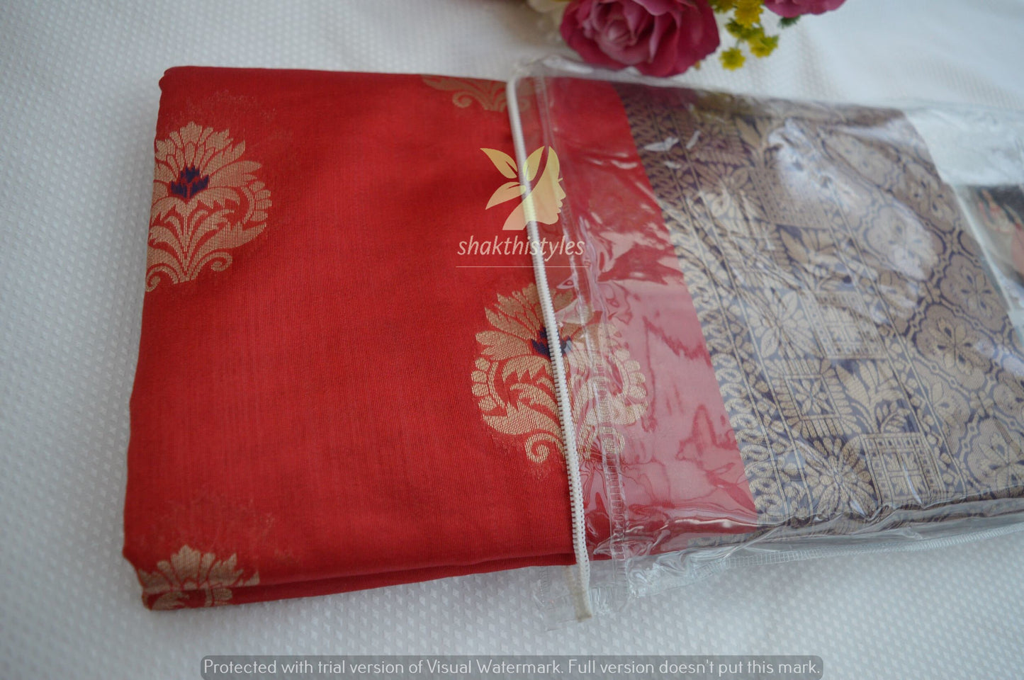 Charming  red and blue woven banaras traditional saree - Women saree -Manjubaa Silk - saree for women in UK