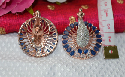 Clearance / SALE - Rose gold finishing CZ ad stone premium quality peacock design Stud / Earrings