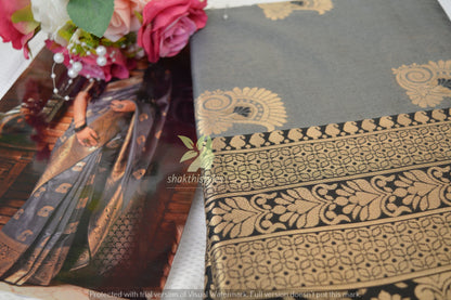 Beautiful gray and black - Women banaras saree -Manjubaa Silk - saree for women in UK - Dewali special