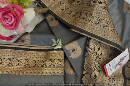 Beautiful gray and black - Women banaras saree -Manjubaa Silk - saree for women in UK - Dewali special