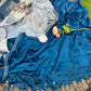 Blue Feather design saree - partywear saree - fancy georgette saree - saree for women - saree for Christmas party