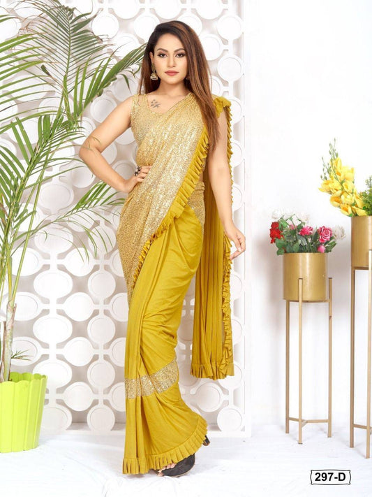 Shimmering yellow - One Minute Saree ready to wear sarees, party wear saree, wedding saree saree for Christmas