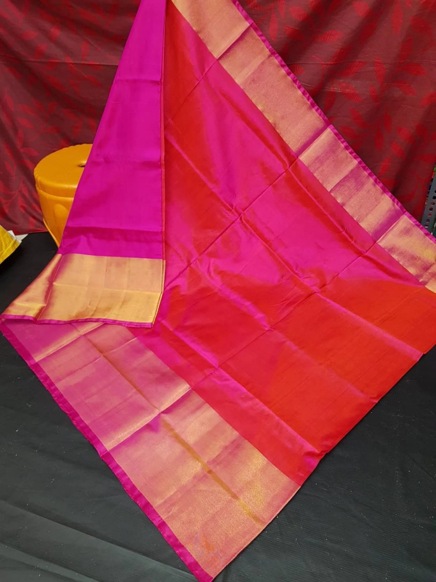 Pink and red mix Uppada Silk Pattu Saree, khadi big border Pure Uppada Pattu Saree, handwoven silk saree, two tone saree for woman