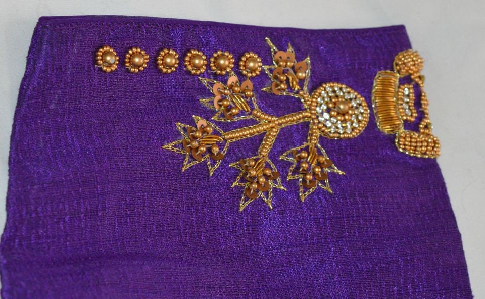 Clearence Aari work readymade saree bloude, purple saree blouse