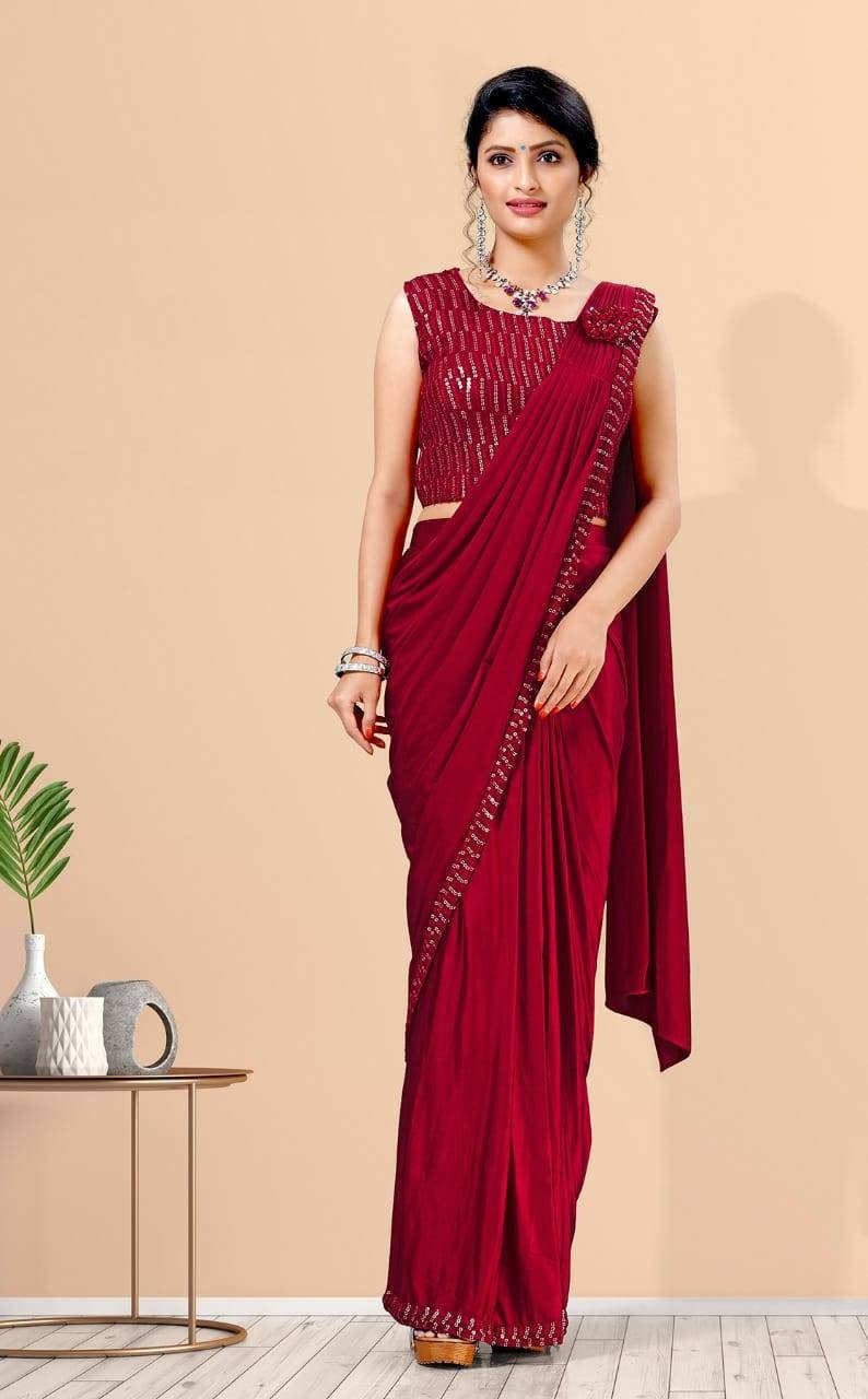 Ready to wear Saree, one minute saree, ready-made saree blouse attached - saree for women in uk