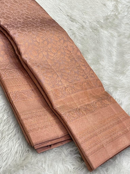 Antique gold Bridal pure kanchipuram silk - wedding silk - soft silk saree - beige saree for women - silk mark certified - bridal saree