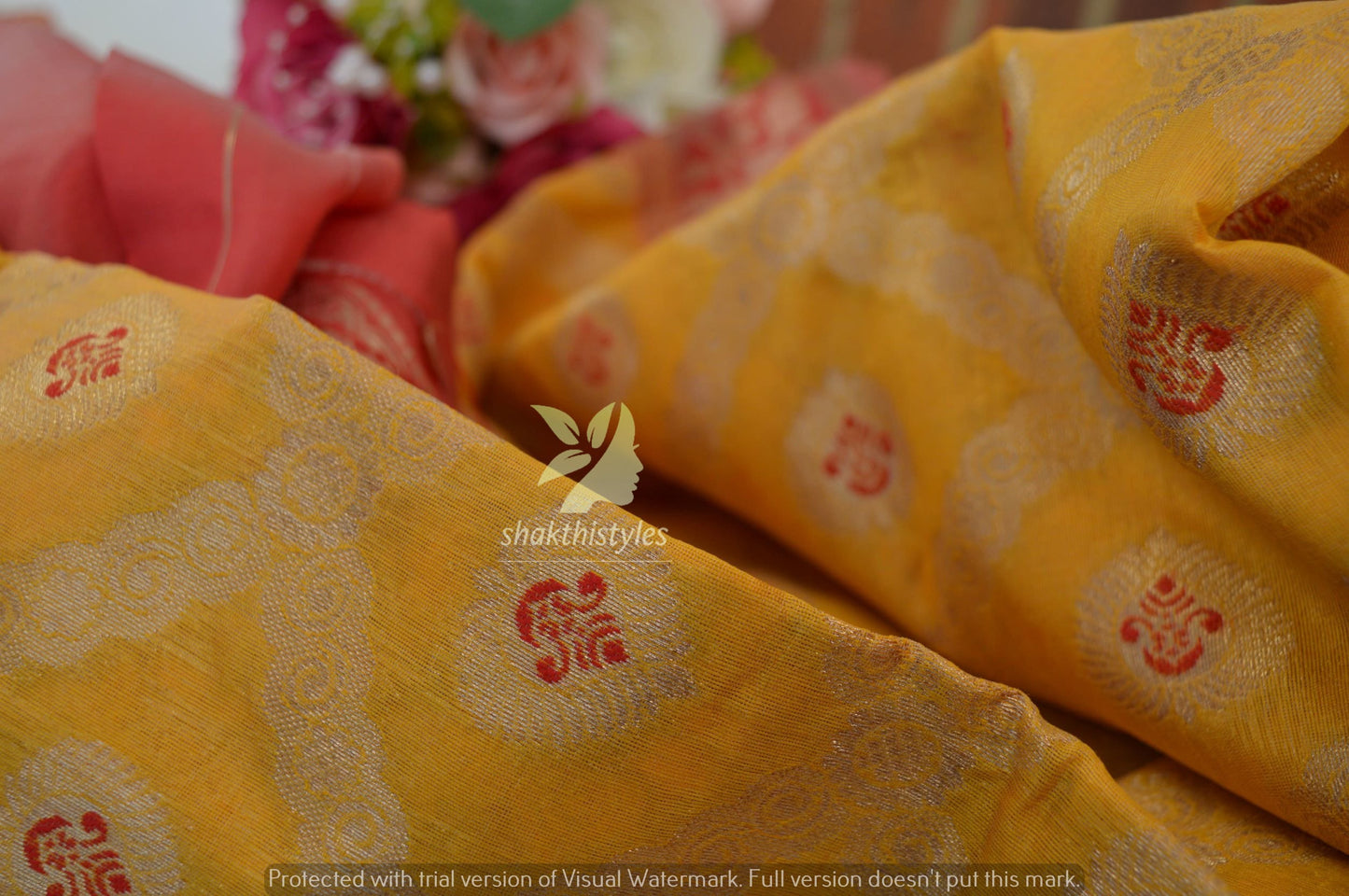 Yellow and Red Banarasi Art Silk Saree  - Women saree -Manjubaa Silk - saree for women in UK