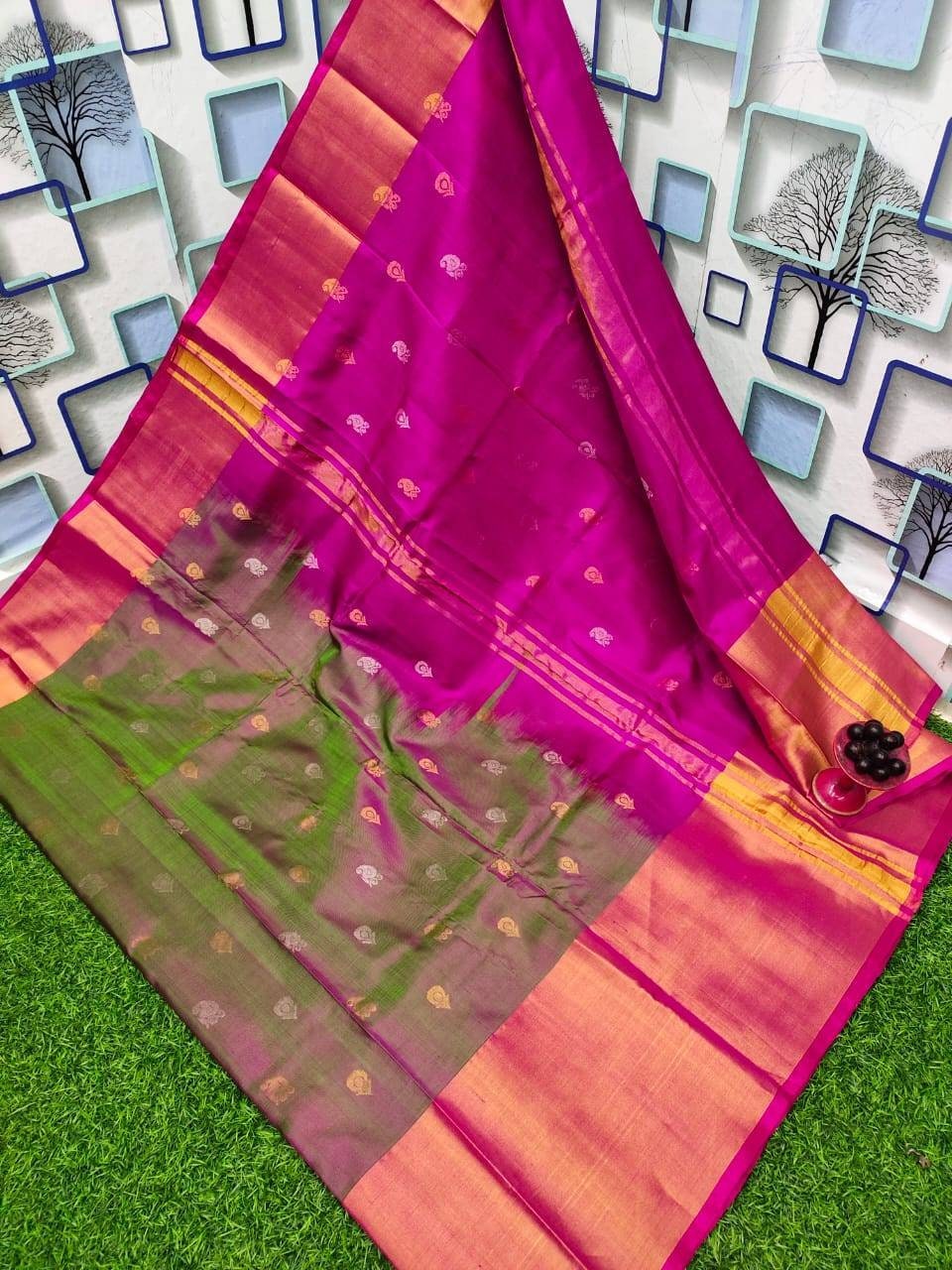 Uppada nachartra butta saree, pure Uppada Silk Pattu Saree, Wedding Saree, Pure silk saree, handwoven silk saree, two tone saree for woman