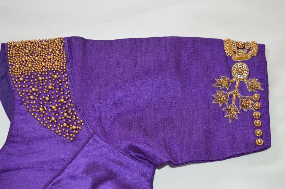 Clearence Aari work readymade saree bloude, purple saree blouse