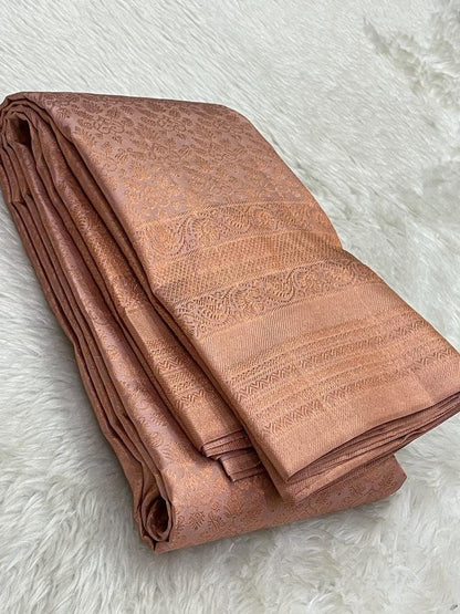Antique gold Bridal pure kanchipuram silk - wedding silk - soft silk saree - beige saree for women - silk mark certified - bridal saree