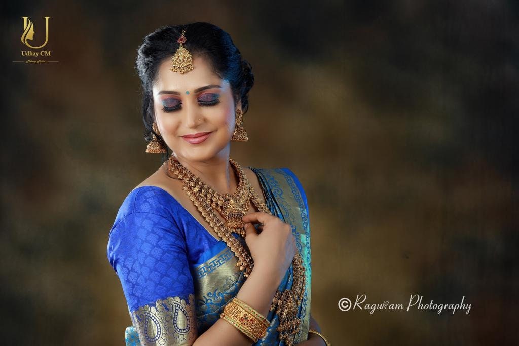 Peocock blue Semi kanchipuram bridal silk saree - Wedding saree - soft silk saree - saree for women in uk