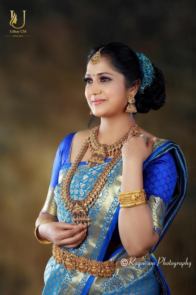 Peocock blue Semi kanchipuram bridal silk saree - Wedding saree - soft silk saree - saree for women in uk