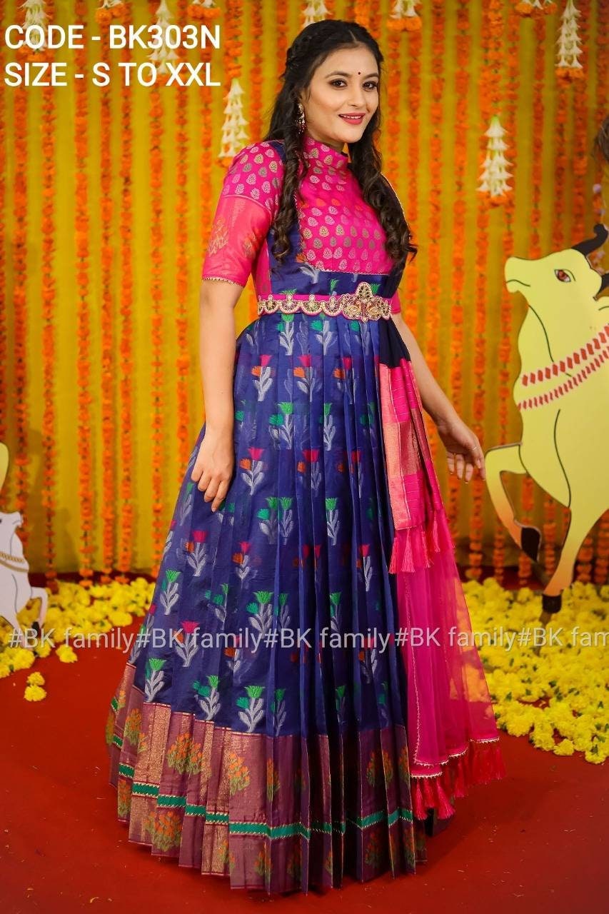 Pattu dress - Ikkat Pattu dress - lehenga dress - indian pattu gown