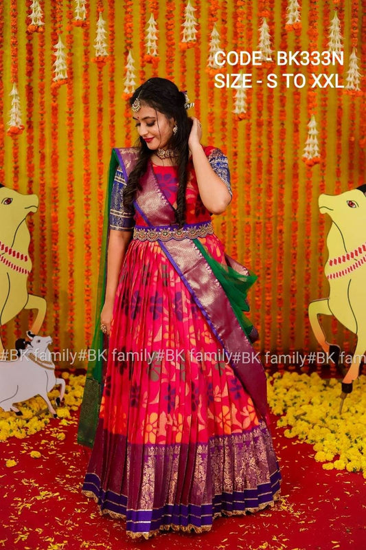 Pattu dress - Banarasi kalamkari gown- pattu gown - lehenga dress