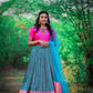 Pink and blue Pattu Gown- indian traditional dress - party wear gown - floor length gown
