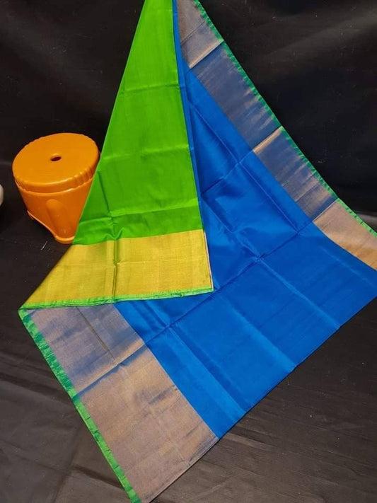 Green and blue Uppada Silk Pattu Saree, khadi big border Pure Uppada Pattu Saree, handwoven silk saree, two tone saree for woman