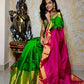 Green and parrot green Uppada Silk Pattu Saree, khadi big border Pure Uppada Pattu Saree, handwoven silk saree, two tone saree for woman