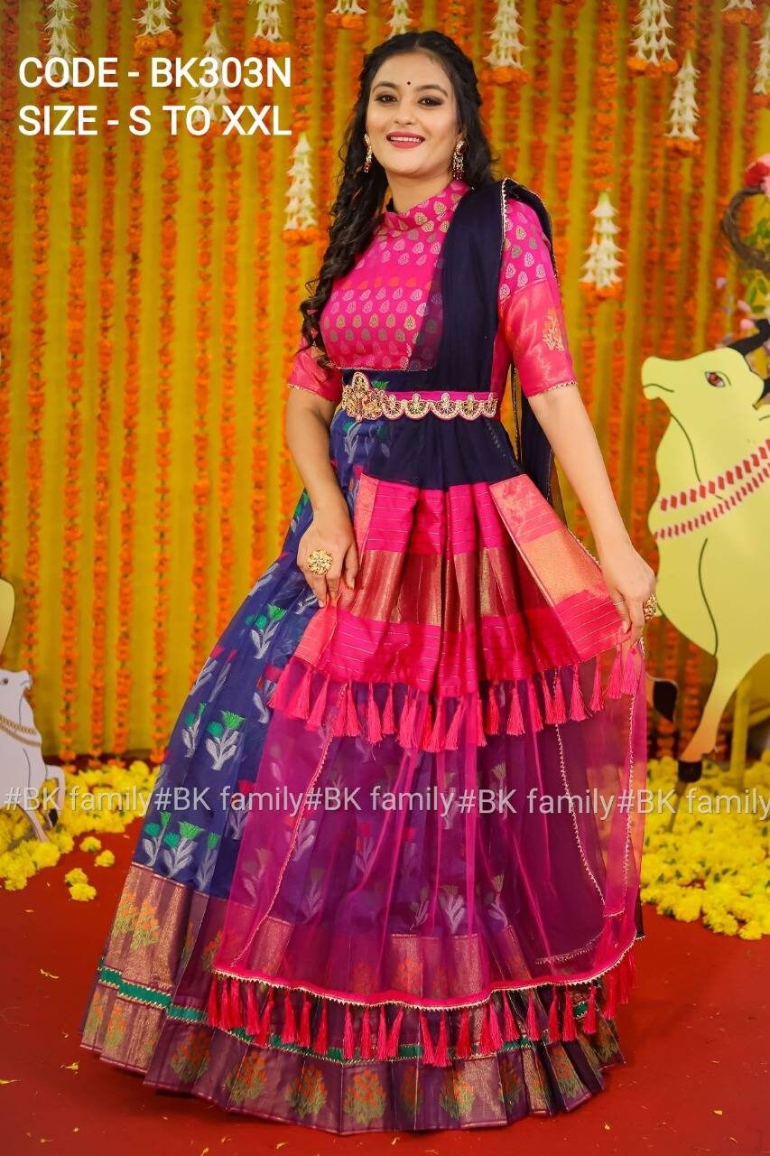 Pattu dress - Ikkat Pattu dress - lehenga dress - indian pattu gown