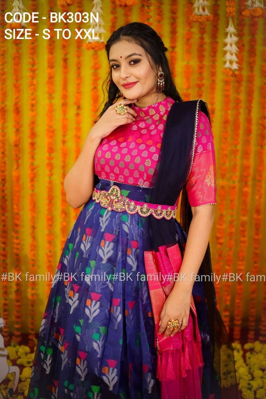 Pattu dress - Ikkat Pattu dress - lehenga dress - indian pattu gown