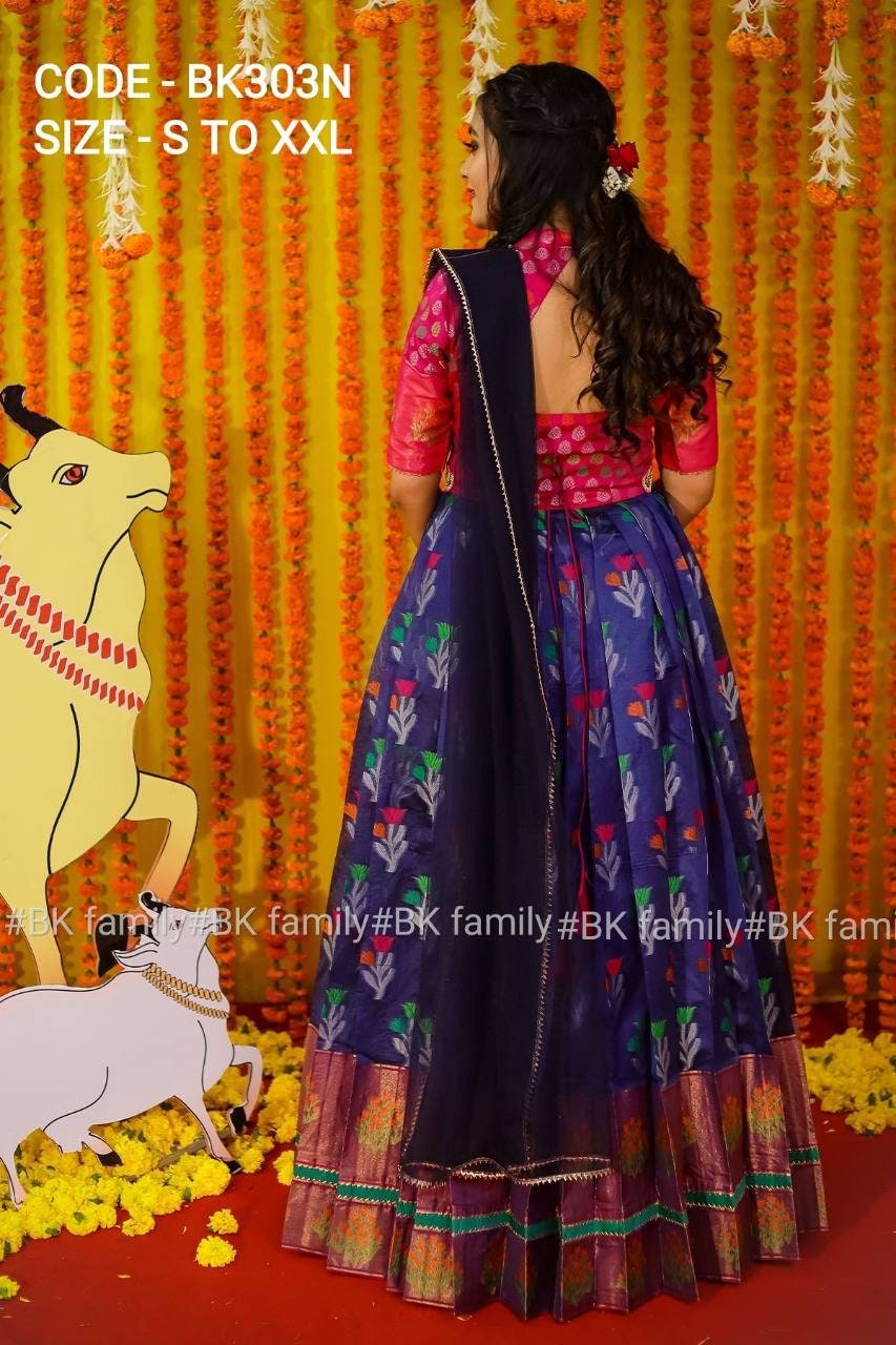Pattu dress - Ikkat Pattu dress - lehenga dress - indian pattu gown