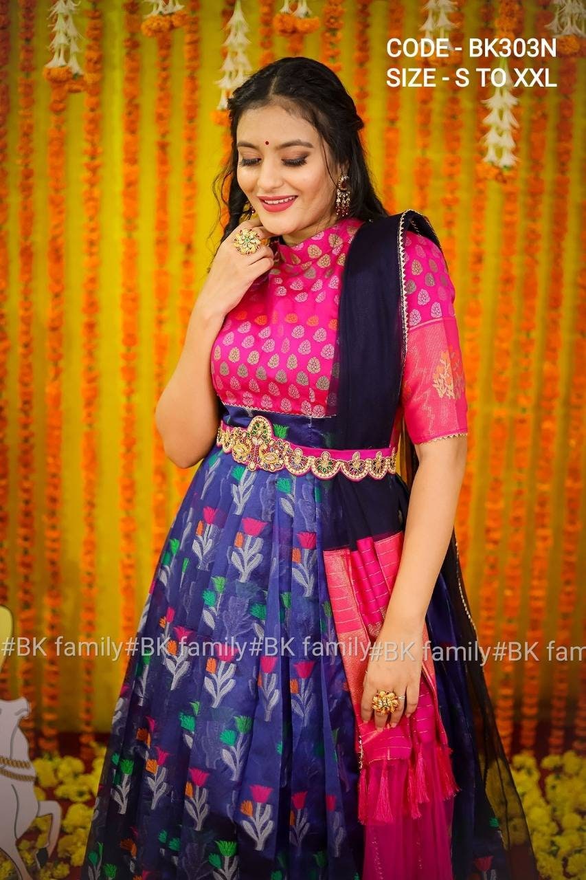 Pattu dress - Ikkat Pattu dress - lehenga dress - indian pattu gown