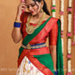 Charming Off white kalamkari half saree paired with a wonderful golden zari pink Duppata, pattu lehenga