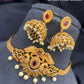 Matti finish n CZ cheek matti finish chocker set - indian necklace - lehenga jewellery - necklace set with  jhumka or Jimiki