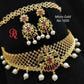 Micro gold cheek finish chocker set - indian necklace - lehenga jewellery - necklace set with earrings