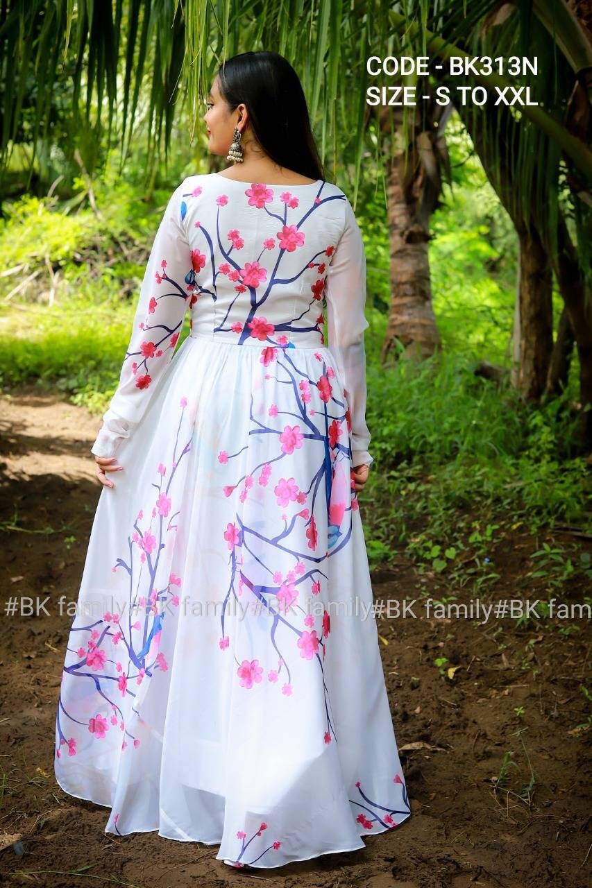 Exquisite floral dress - white indian gown - party wear gown - indian dress for women