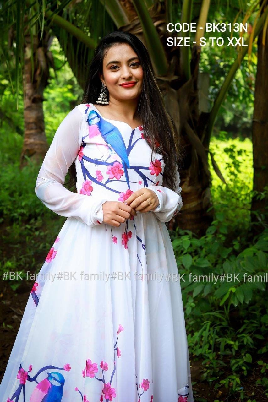 Exquisite floral dress - white indian gown - party wear gown - indian dress for women